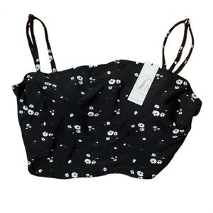 NWT Geode Black Floral Swim Halter Bikini Top Swimwear Size Large